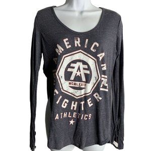 American Fighter Double Sided Shirt S Grey Cut Out Sleeve Side Slits Hi Low Hem